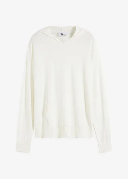 Stickad hoodie med känguruficka i viskosmix