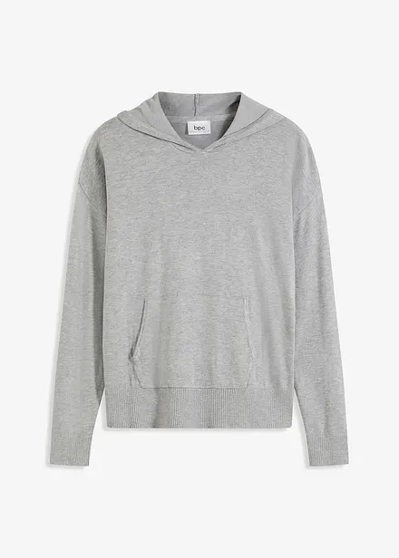 Stickad hoodie med känguruficka i viskosmix