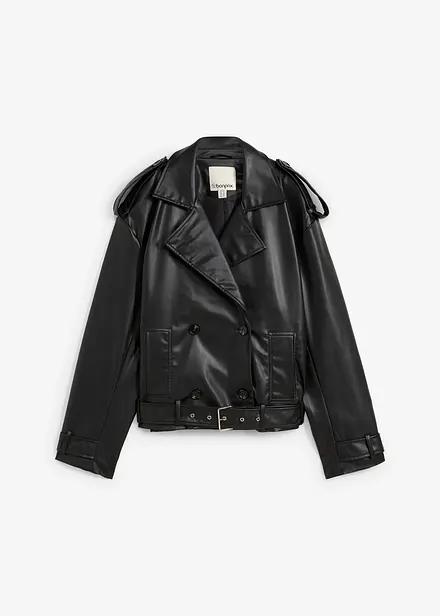 Kort trenchcoat i skinnimitation
