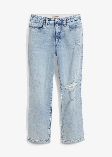 Straight Jeans Mid Waist, med bekv&auml;m midja, cropped
