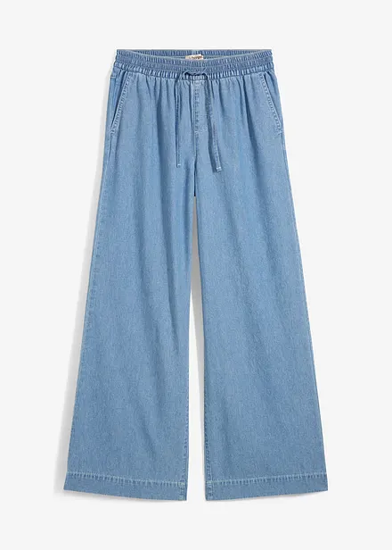 Wide Leg Jeans, Mid Waist, med bekväm midja