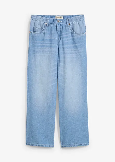 Straight Jeans Mid Waist med bekv&auml;m midja, cropped