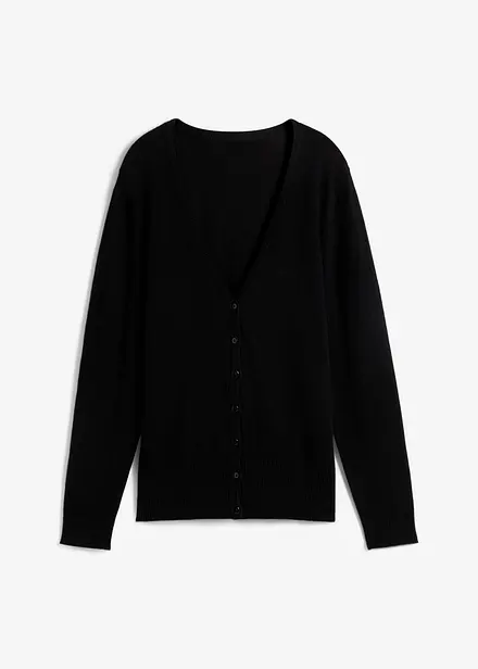 Finstickad cardigan i basmodell med knappslå