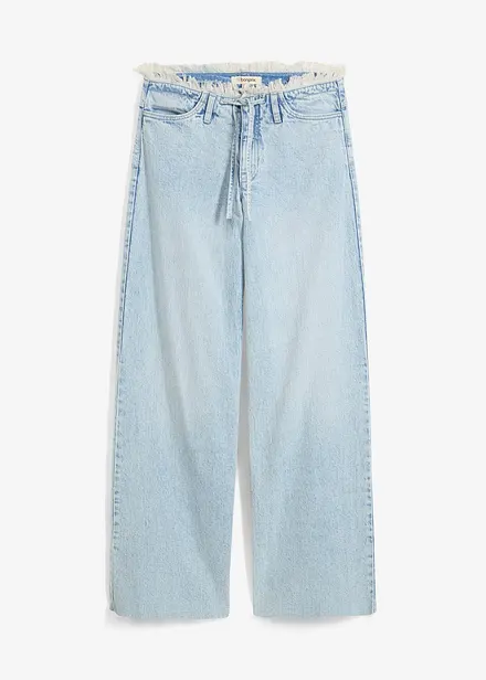 Wide Leg Jeans Mid Waist, med fransad midja