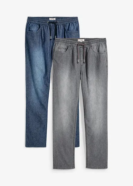 Dra p&aring;-jeans i somrig denim, klassisk passform (2-pack)