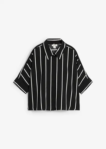 Kortärmad blus i kräppat material med struktur