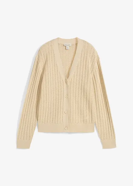 Hålmönstrad cardigan med linneandel