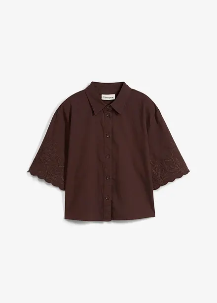 Kort skjortblus med sidenandel