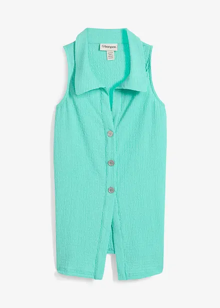 Ärmlös topp i kräppat material med struktur