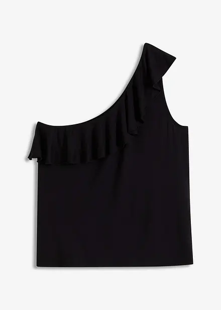 One shoulder-linne med volang i mjuk viskosmix