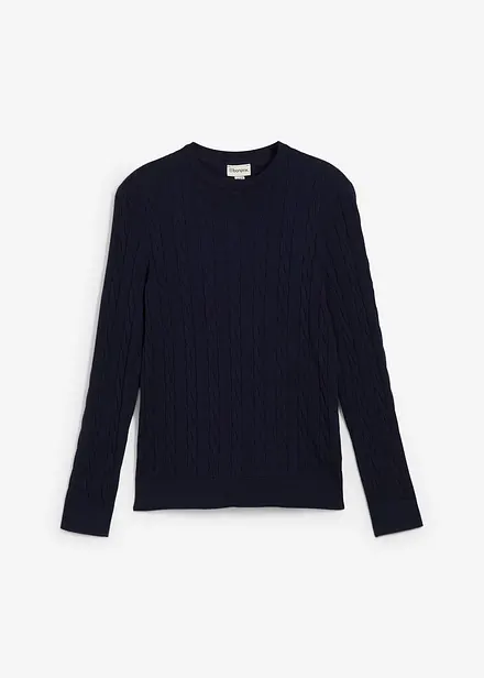 Finstickad tröja med flätmönster, Slim Fit