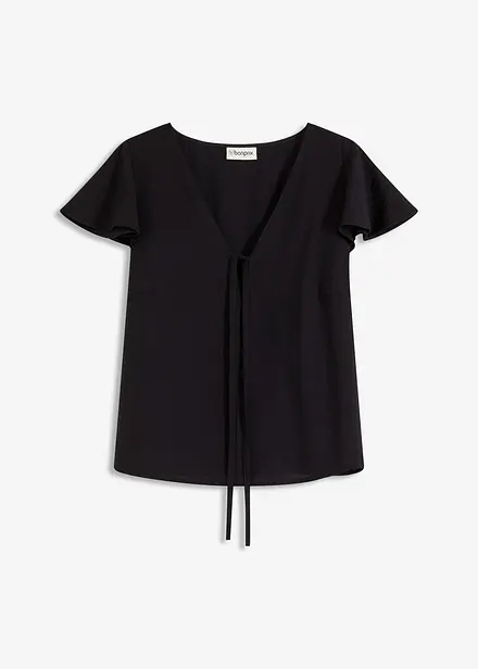 Blus med volangärmar i  glansigt material