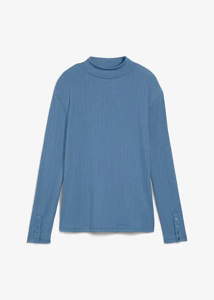 Ribbstickad topp med långa ärmar