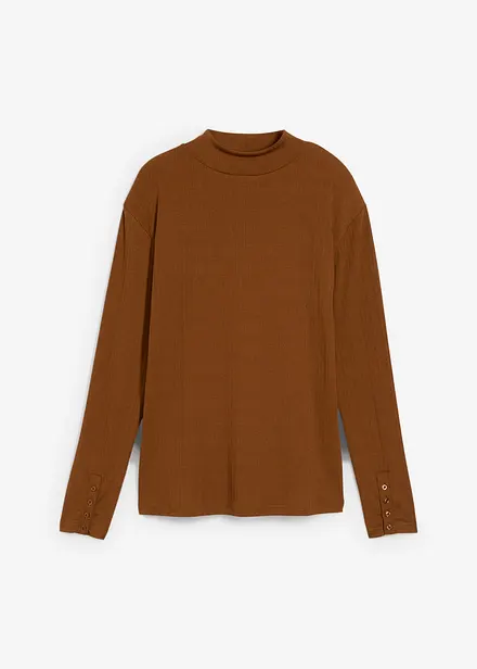 Ribbstickad topp med långa ärmar