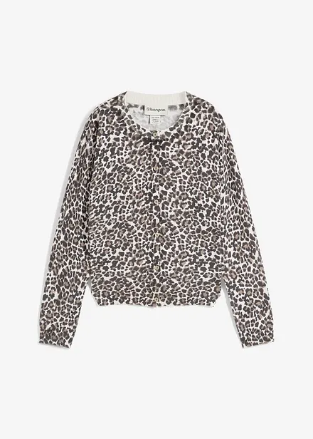 Finstickad cardigan med leopardmönster
