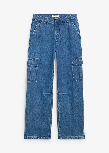 Loose Fit Cargo Jeans med justerbar midja, Straight