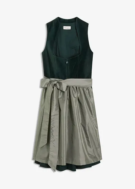 Dirndl med sammetlivstycke och satinförkläde (2 delar)