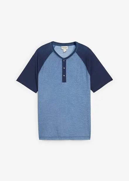 T-shirt med kort knappslå, av ekologisk bomull med tvättade effekter