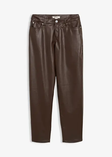 Tunnformad byxa i skinnimitation, medelhög midja