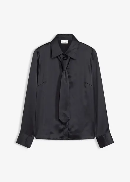 Satinblus med avtagbar slips (2 delar)