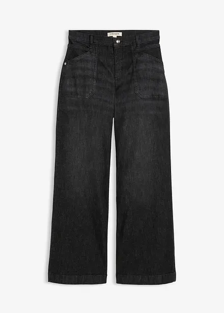 Wide Leg Jeans Mid Waist, med påsydda fickor