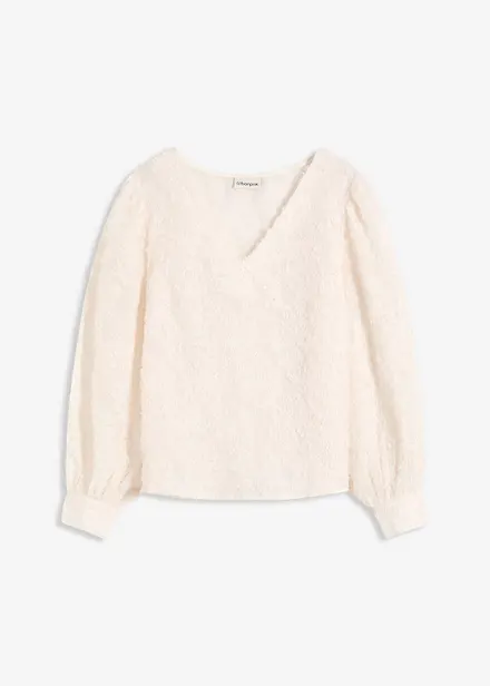 Blus med blommigt strukturmönster