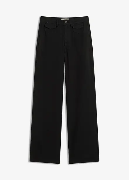 Twillbyxa med hög midja och påsydda fickor