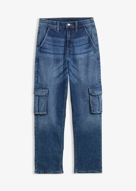 Jerseyfodrade jeans med cargofickor, Loose Fit, Straight