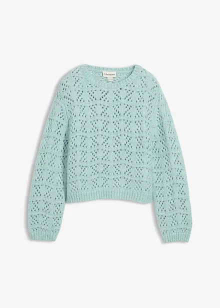 Grovstickad tröja med hålstickat mönster