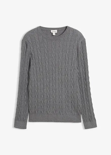 Finstickad tr&ouml;ja av mjuk bomull med fl&auml;tm&ouml;nster, Slim Fit