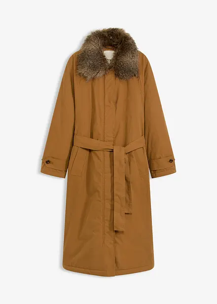 Vadderad trenchcoat med avtagbar fuskpälskrage