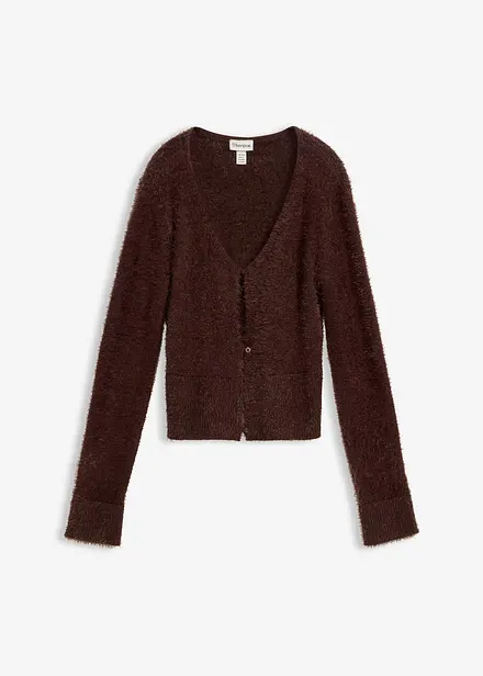 Finstickad cardigan i lurvigt material