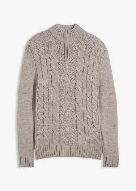 Tröja med flätstickning och krage