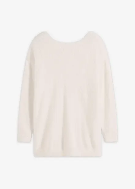 Lång tröja av mjukt fjädergarn