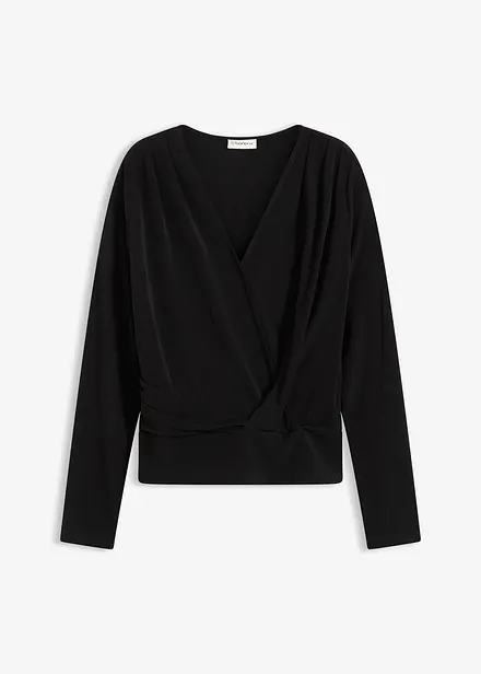 Långärmad topp med djup halsringning