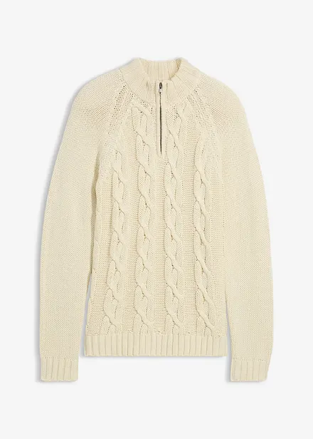 Grovstickad tröja med krage och dragkedja