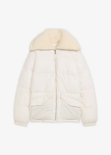 Quiltad jacka med teddykrage