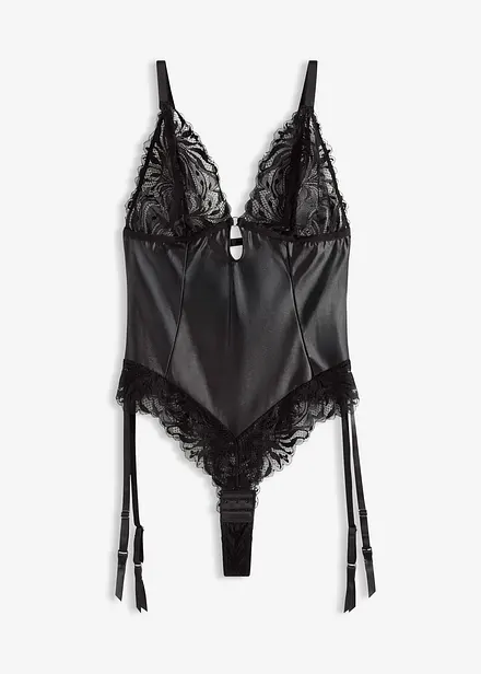 Body med wetlook och avtagbara strumpeband