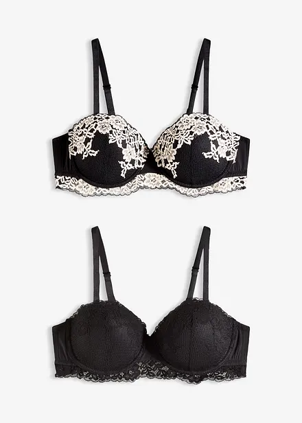 Balconette-BH med tvåfärgad spets (2-pack)