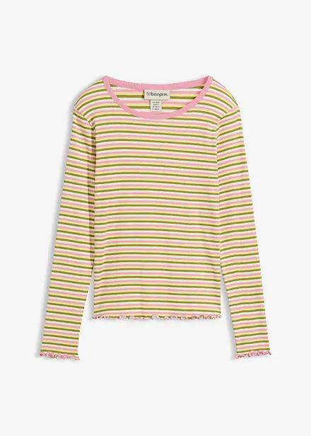 Randig ribbstickad topp i ekologisk bomull