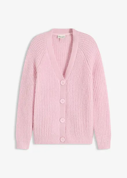 Ribbstickad cardigan med glansiga effekter