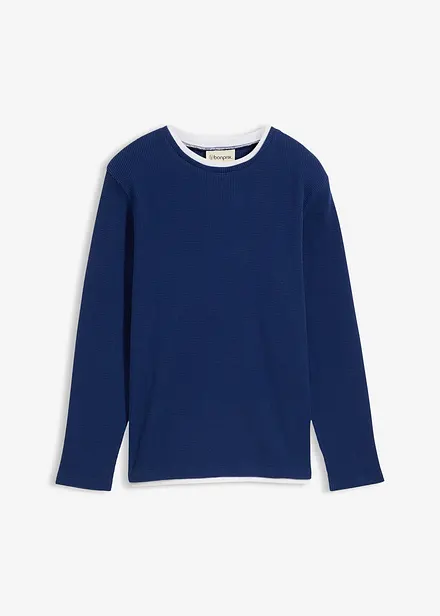 L&aring;ng&auml;rmad T-shirt i v&aring;fflad bomull med 2-i-1-look