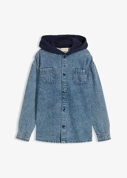 Jeansjacka med trik&aring;huva