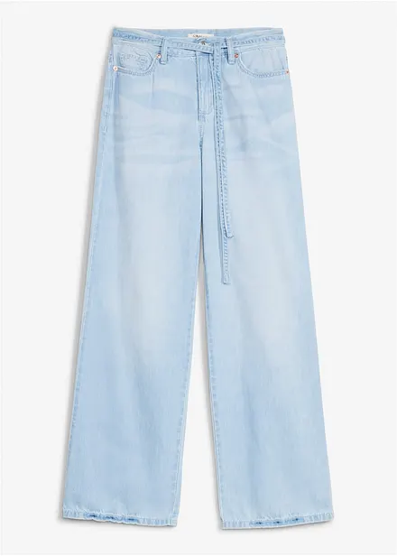 Wide Leg Jeans, Mid Waist, med knytsk&auml;rp
