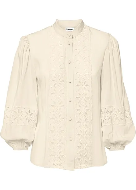 Blus med spets i mjuk viskosmix