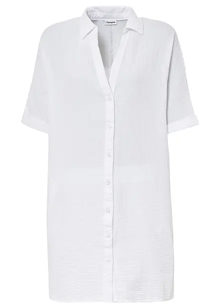 L&aring;ng muslinblus i oversizemodell av bomullsmuslin