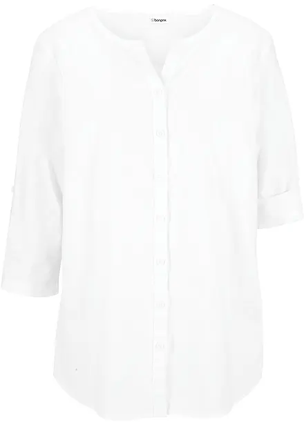 Blus i linneblandning med 3/4-&auml;rm