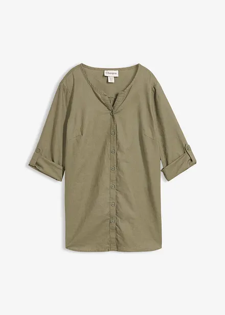 Blus i linneblandning med 3/4-&auml;rm