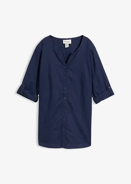 Blus i linneblandning med 3/4-&auml;rm