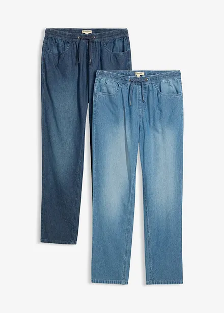 Dra p&aring;-jeans i somrig denim, klassisk passform (2-pack)